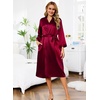 Lovasy Womens Silk Robe Satin Long Bride Robes with Pockets | Silky Kimono Bathrobe,Lightweight,Long Sleeve,Bridesmaid Bridal Robe,Sleepwear(Purplish Red)